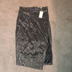 Silver Side Slit Midi Skirt